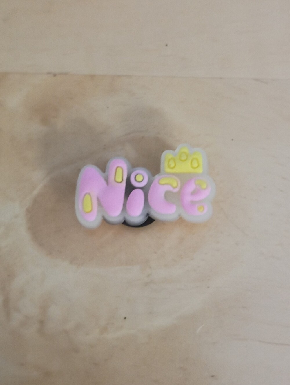 10 for $10 Jibbitz Croc Charm - Luminous 'Nice' Pink Text w/ Gold Crown  - Glow